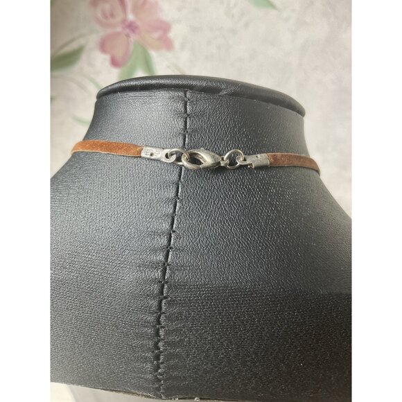 Amber Inspired Resin Pendant Necklace With Brown Suede Cord Lobster Clasp - Picture 2 of 4